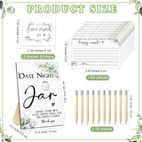 114 Pcs Bridal Shower Games Include Date Night Jar Wooden Sign 100 Cards 10 Hb Pencils 2 Stickers For Fresh Off The Market Wedding Reception Games Date Idea Party Favors Decoration(Greenery)