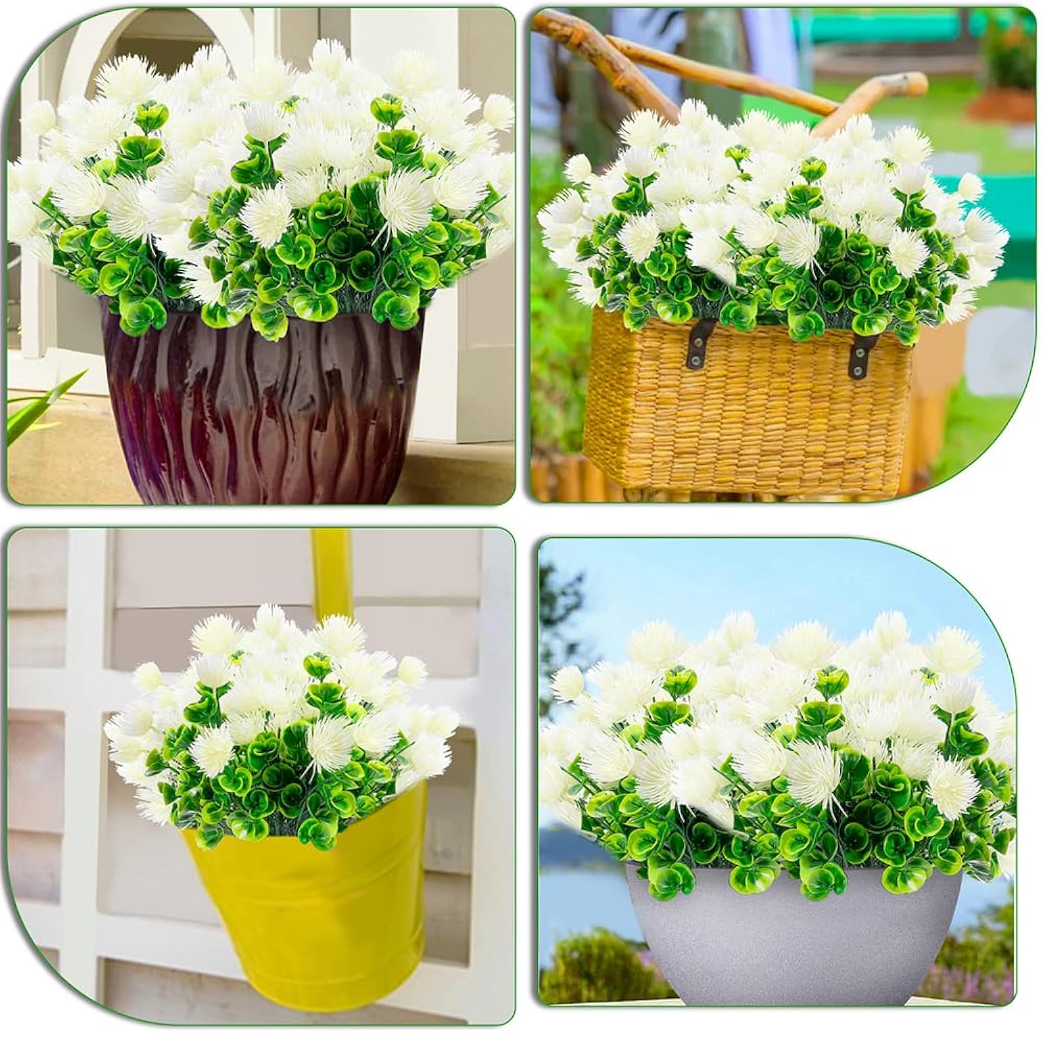 8Pack Artificial Outdoor Plants Flowers Uv Resistant Plastic Flowers Set Spring Garden Decor (8, White)
