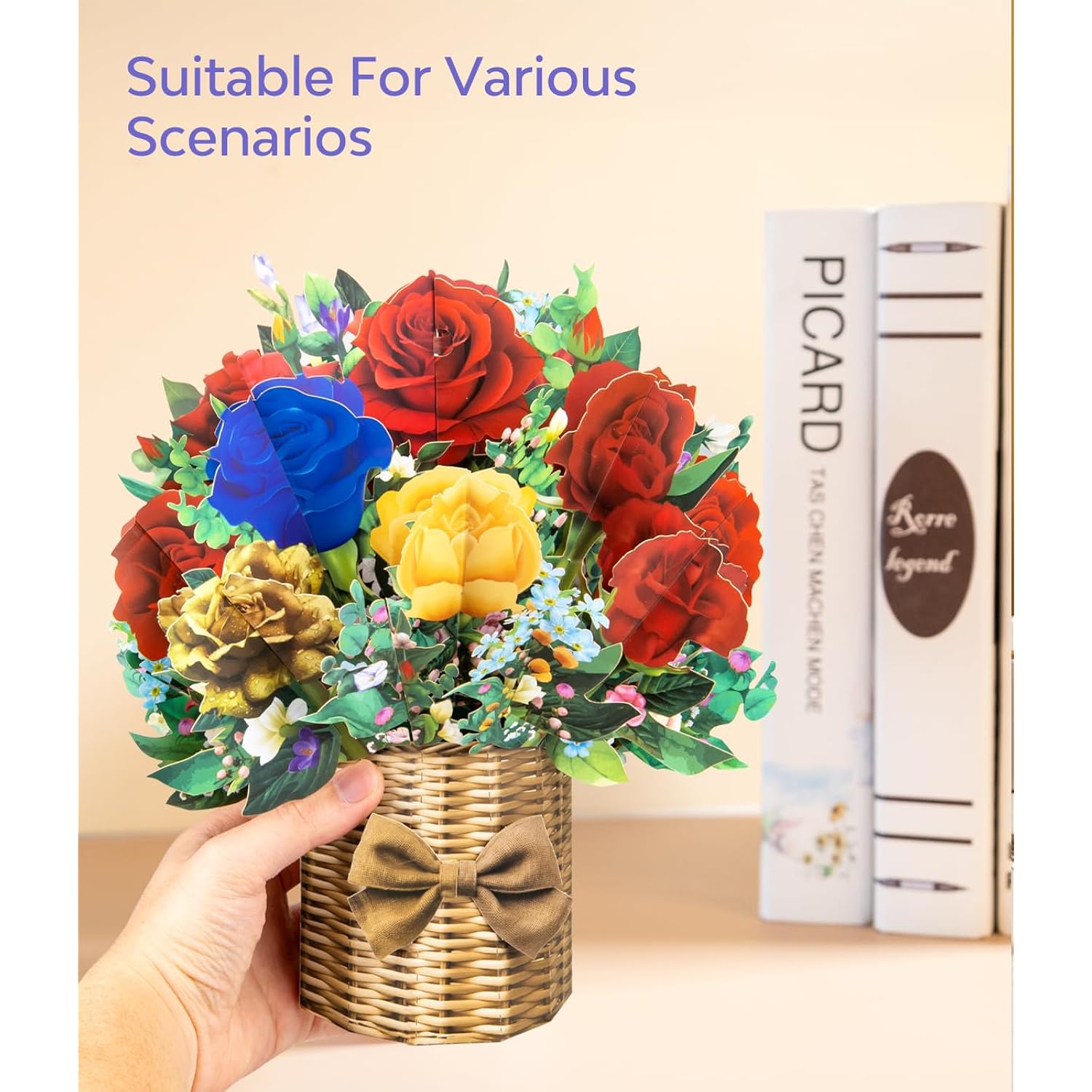 3D Pop Up Card With Red Yellow Blue Roses Bouquet For Birthday Anniversary Valentine'S Day Mother'S Day, Greeting For Mom Sister Granny Aunt Bestie Daughter With Envelopes, Blank Note Card