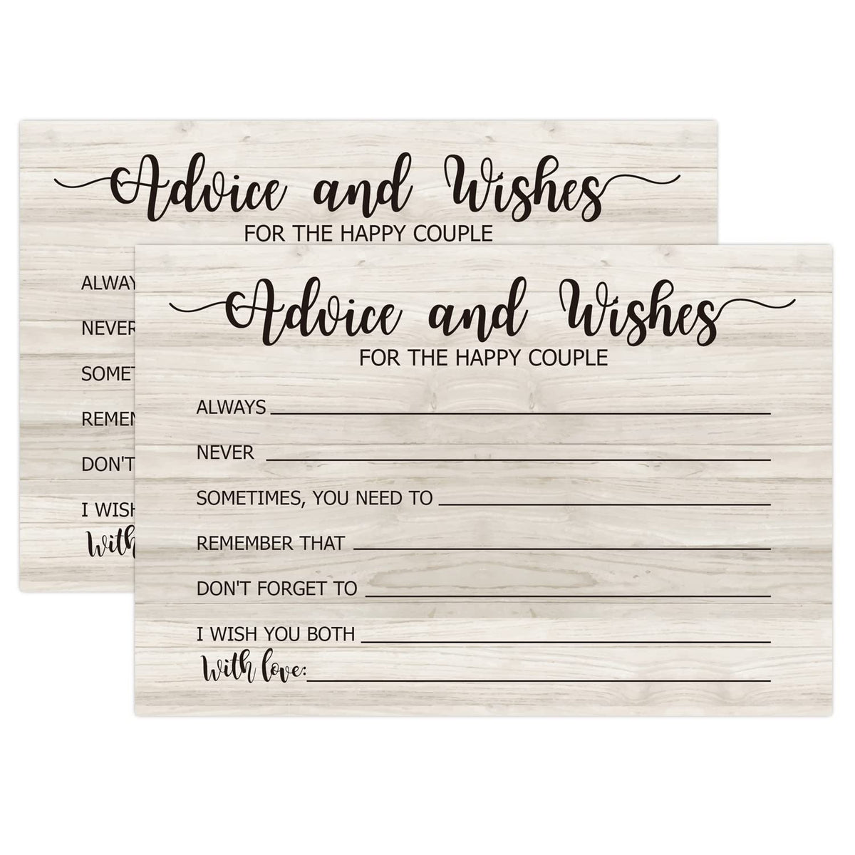 50 Wedding Advice And Wishes Cards, For Bride And Groom Weddings, Brida Shower Activity, Advice And Wishes For The Happy Couple (4" X 6")
