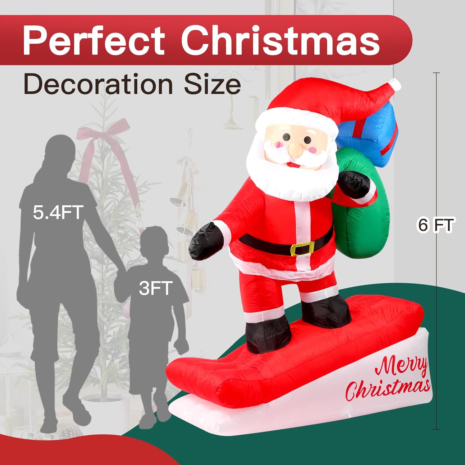 6Ft Christmas Inflatables Decorations Outdoor?Blow Up Skiing Santa Claus With Built-In Leds Lights For Indoor Holiday Pa