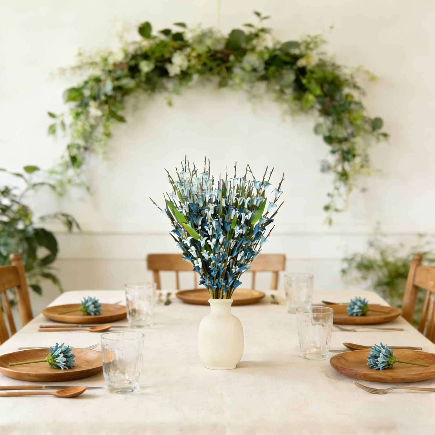 17.7 Inch 20 Pcs Blue Witch Hazel Branches, Artificial Flower Stems For Vase Decor, Diy Wreath Making, Bedside Table, Windowsill, Table Centerpiece, Mantel & Office Spring Home Decoration