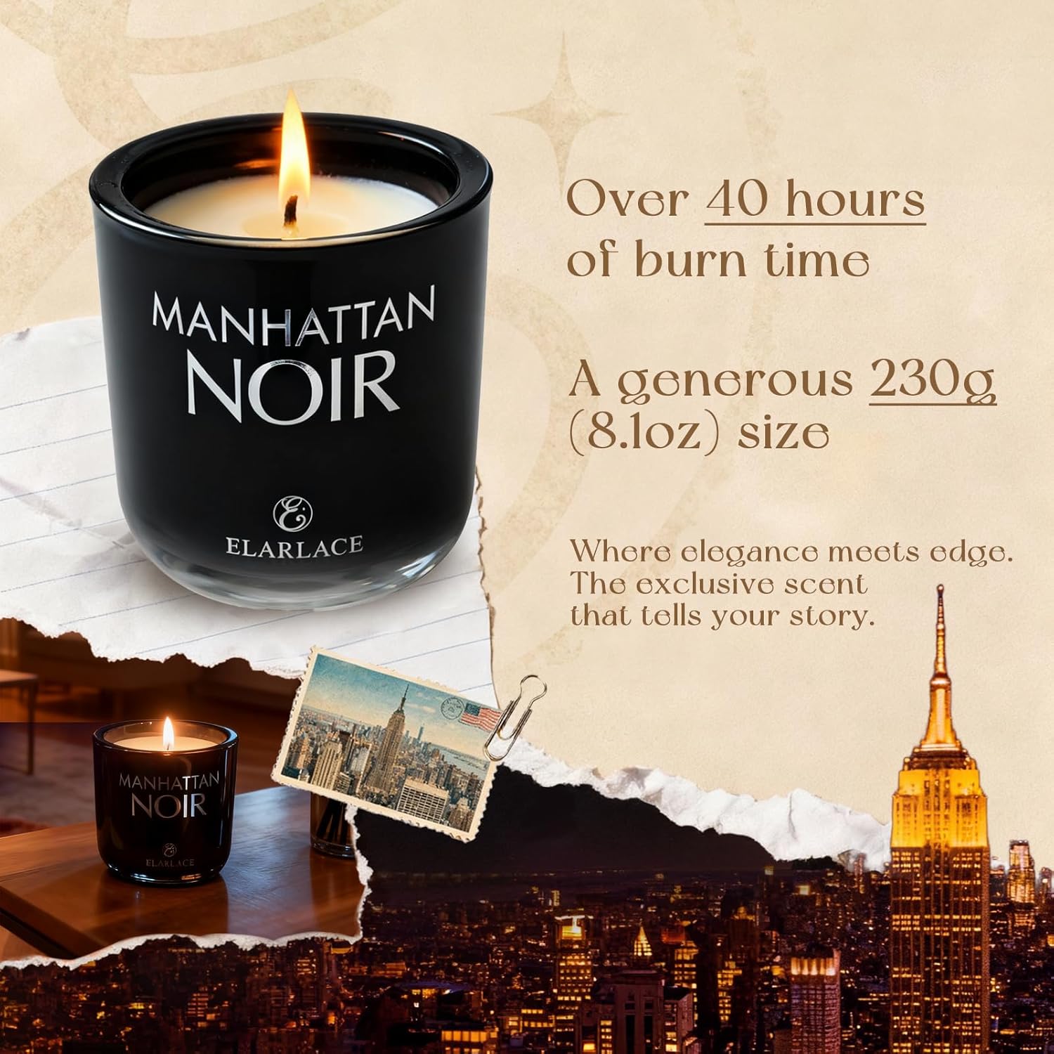 Manhattan Noir Scented Candle | 8.1Oz Luxury Candle With 40-Hour Burn Time | Relive The Nyc Skyline At Home | Fall & Holiday Gift For Travel Lovers