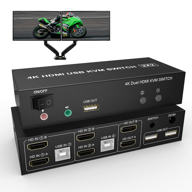 Dual Monitor Kvm Switch Hdmi 2 Port Extended Display, Kvm Switch Hdmi 2 In 2 O