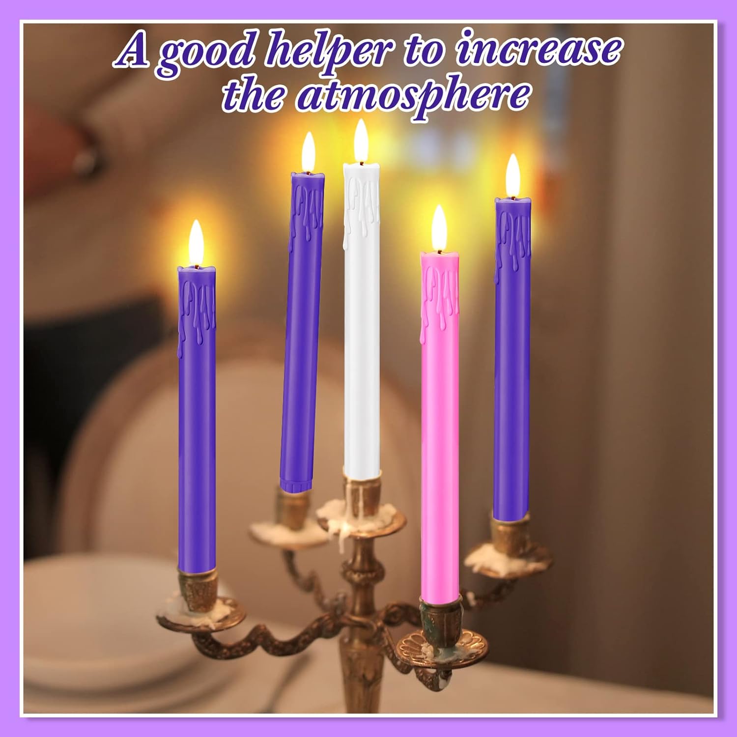 5 Piece Flameless Advent Candle Led Taper Candles For Christmas Advent Rituals Holidays, Church, Celebration, Home Decor(Drop Wax Style)