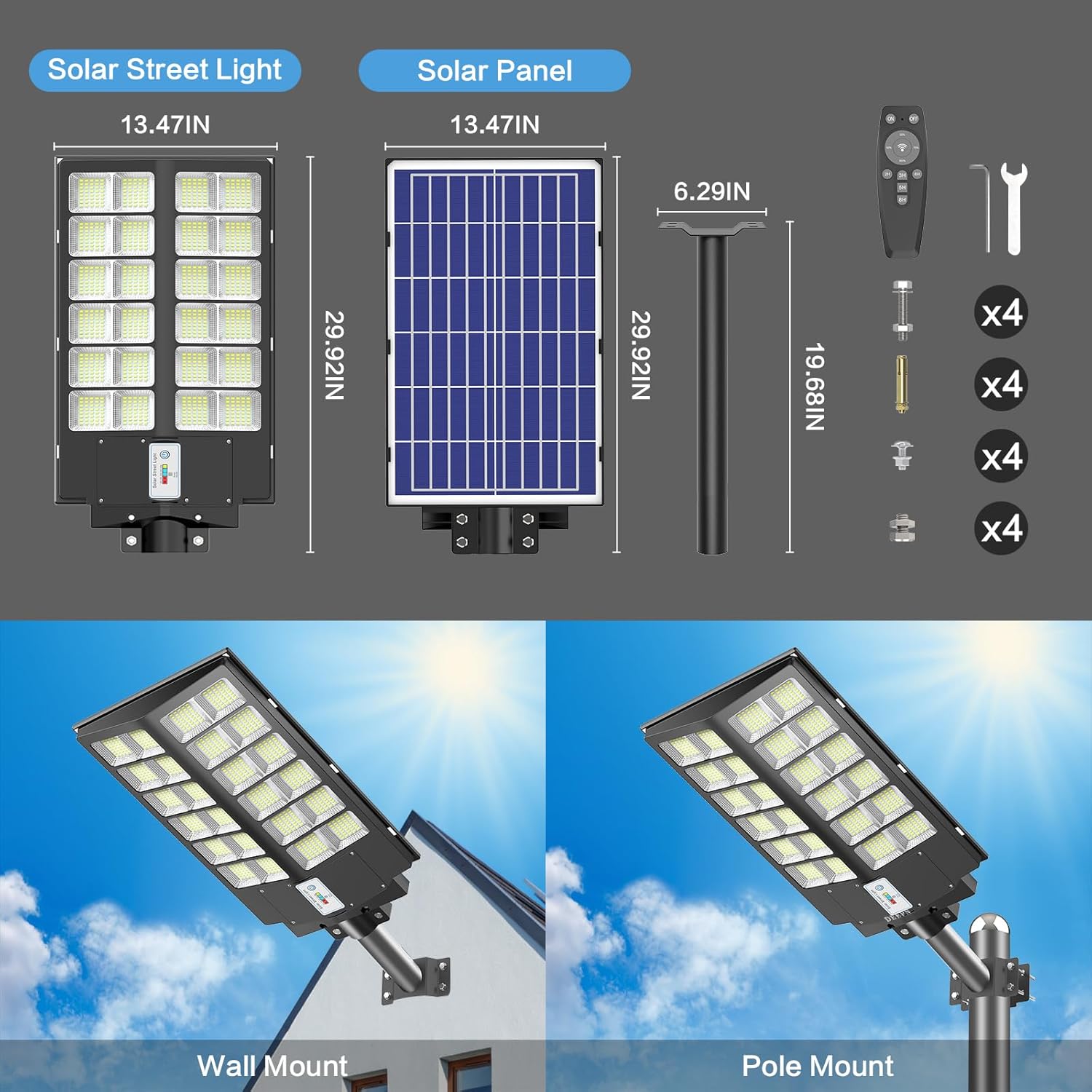 8000W Solar Street Light 480000LM IP66 Waterproof Motion Sensor Commercial Flood Light