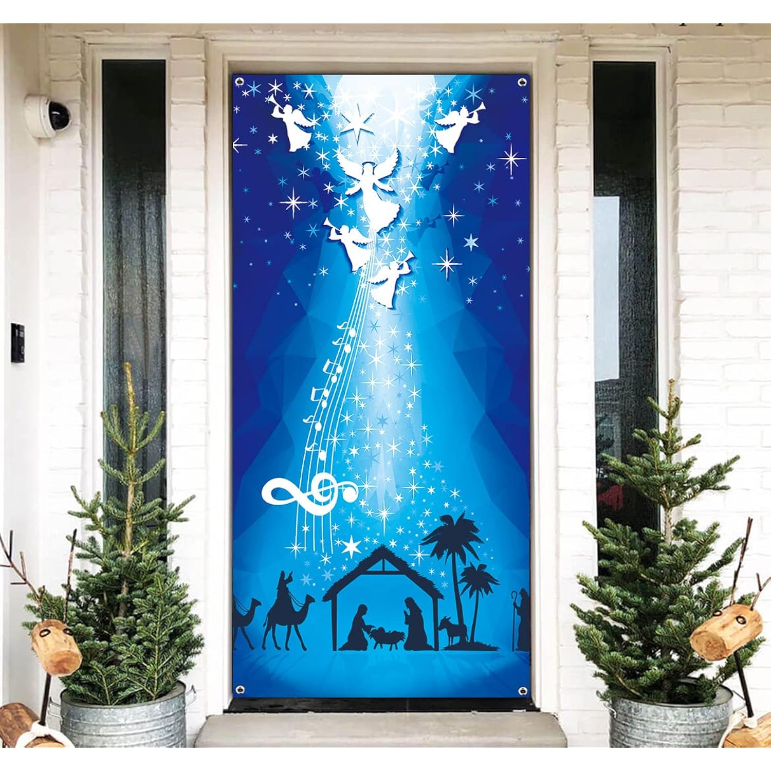 Birth Of Jesus Door Cover Christmas Night Manger Nativity Scene Door Banner Large Religious Christmas Backdrop Decoration Manger Scene Religious Blue Banner Jesus Nativity Backdrop 6.6 X 3.0 Ft