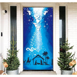 Birth Of Jesus Door Cover Christmas Night Manger Nativity Scene Door Banner Large Religious Christmas Backdrop Decoration Manger Scene Religious Blue Banner Jesus Nativity Backdrop 6.6 X 3.0 Ft