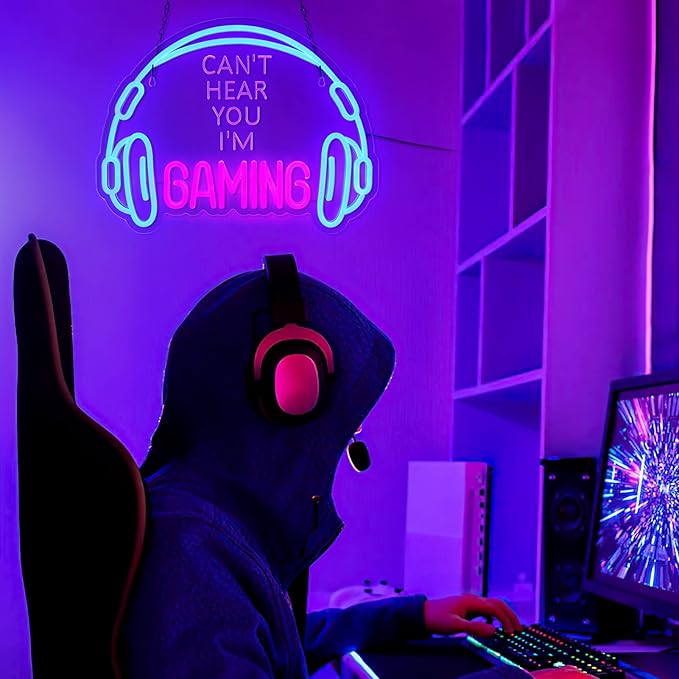 Large Gaming Neon Sign USB Dimmable LED Headset Wall Decor for Game Room Bedroom