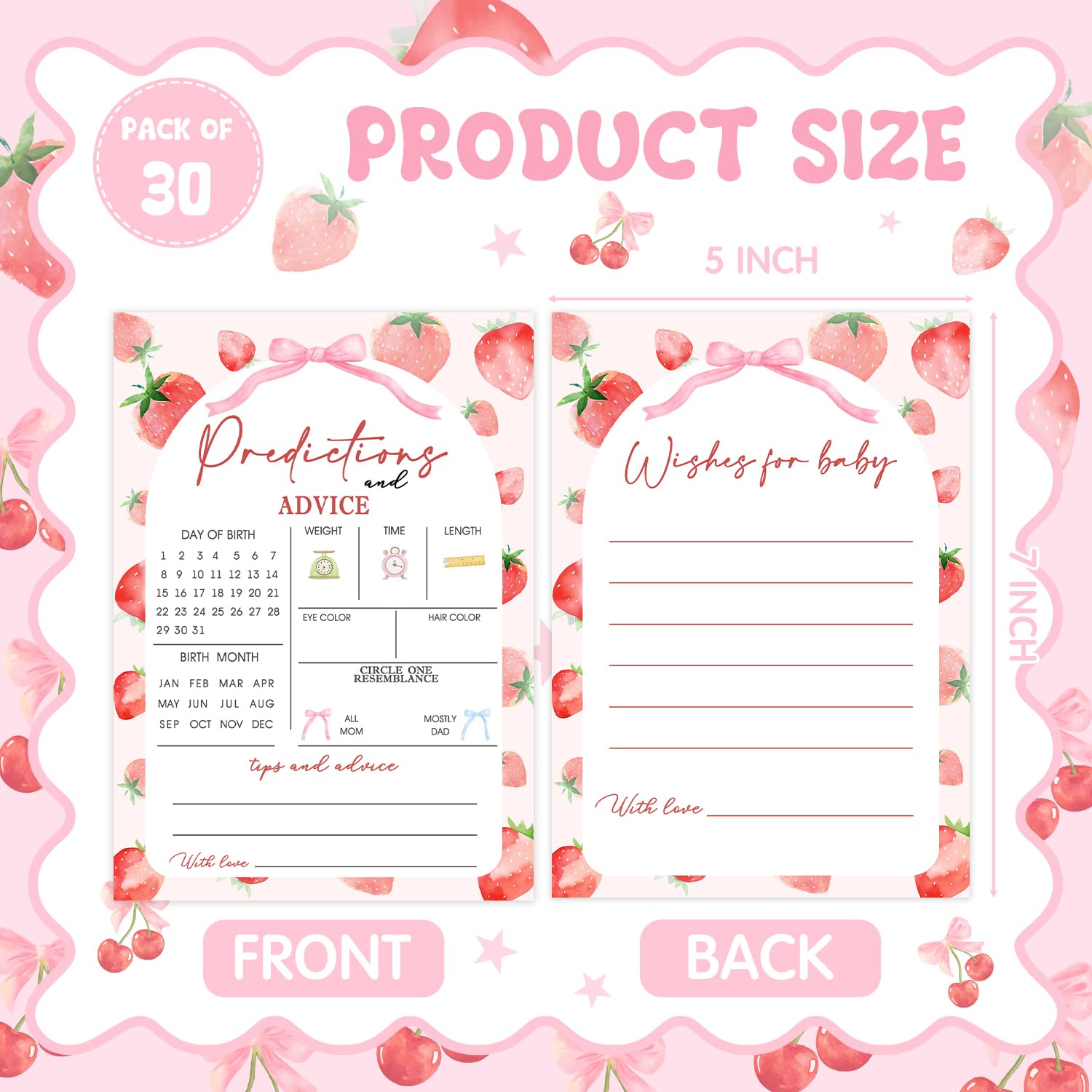 30 Pack Strawberry Baby Shower Games, Strawberry Baby Predictions & Advice Cards For Babies Parties Game Activity, Advice For New Parents To Be, Predictions Cards For Adults Sharing Wishes 5 X 7