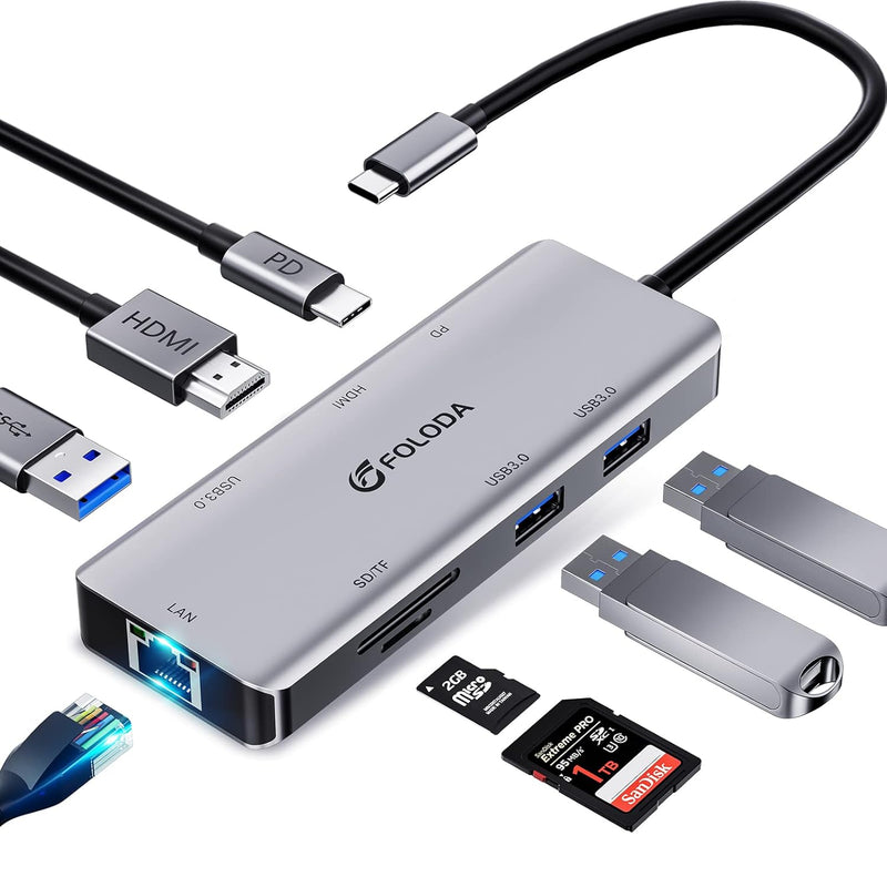 Usb C Hub Hdmi 4K@60Hz, 8-In-1 Multiports Usb C Ethernet Adapter, Usb C Dongle