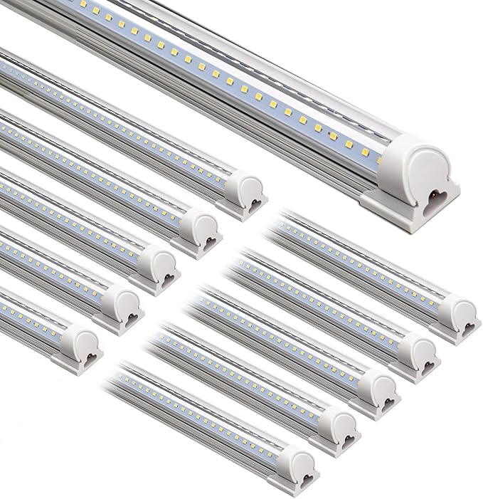 10 Pack 8FT LED Shop Lights 72W 10000LM 5000K V Shape Linkable Garage Warehouse Lights