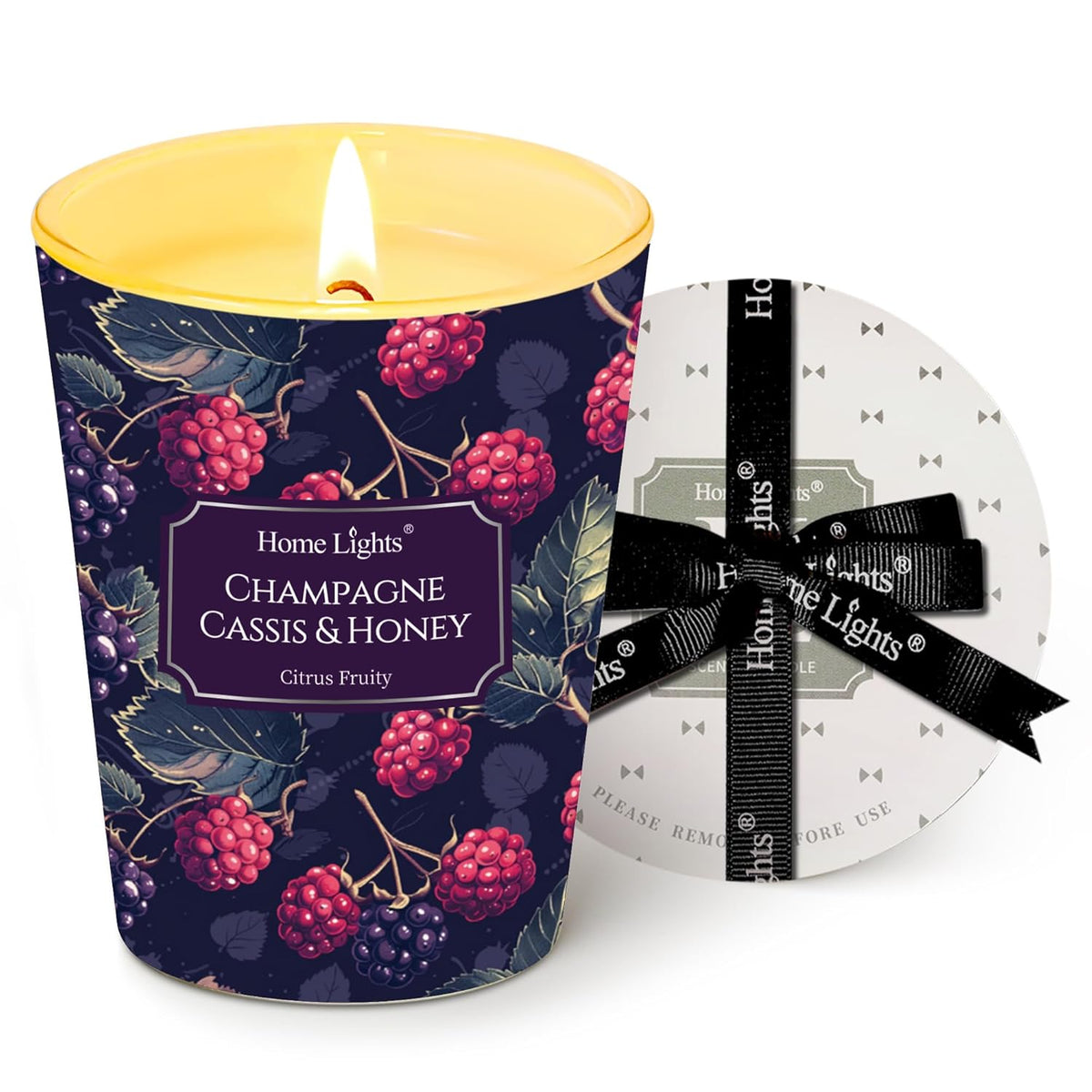 Homelights Scented Candles For Women & Men, 6.7Oz Candle Jars Aromatherapy Single Wick Candle, Ideal For Eclectic Mixed Styles Home Decor And Gifts, Champagne Cassis & Honey