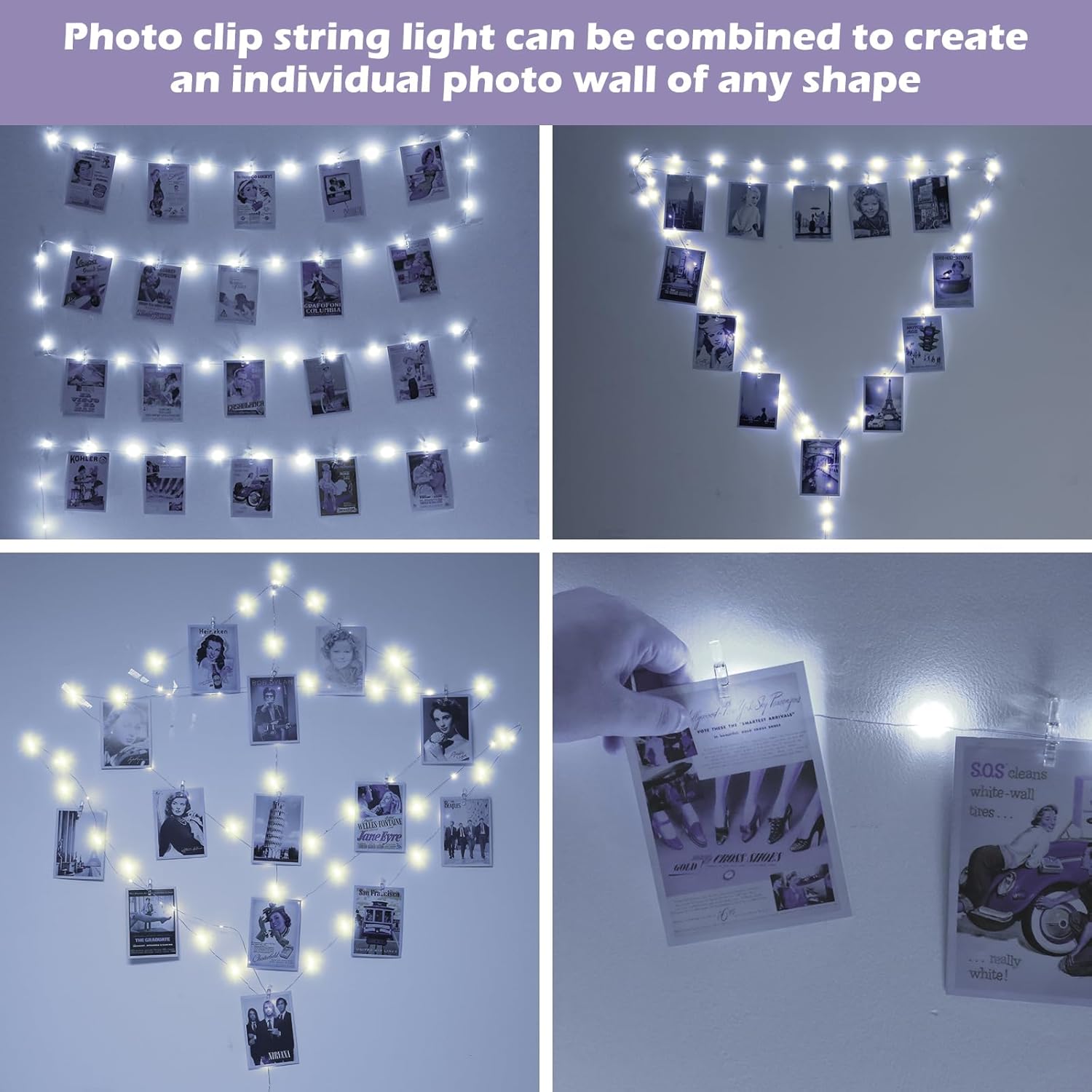 Photo Clips String Lights For Girls: Usb Powered 40Ft 120Led 50Clips - Waterproof/8 Modes/Remote/Timer Fairy Light For B