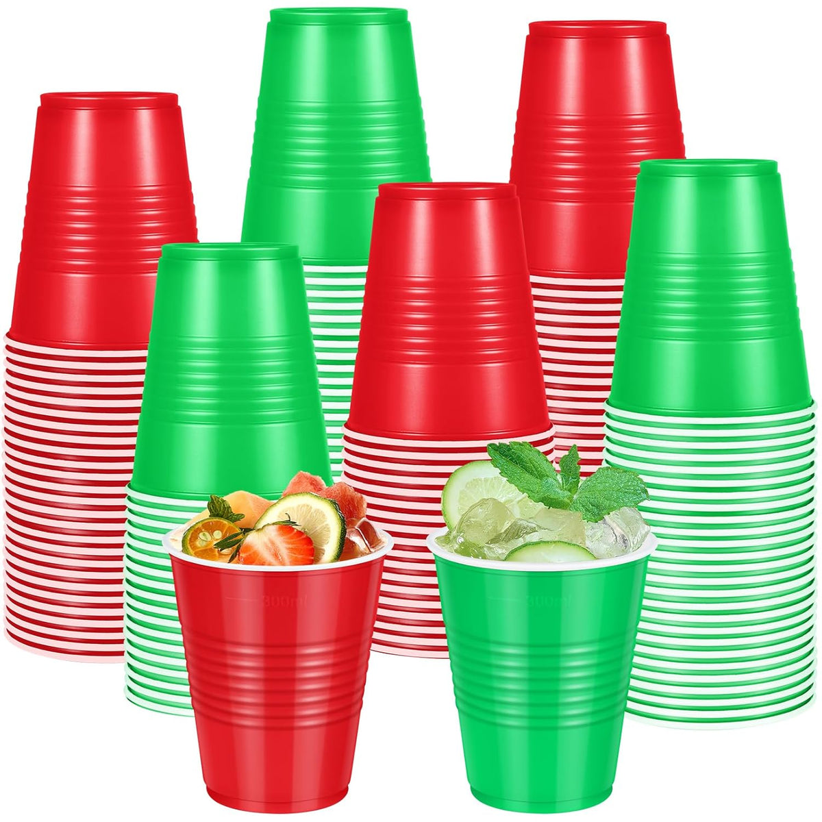 200 Pcs Red And Green Christmas Plastic Cups 12 Oz, Bulk Green And Red Disposable Xmas Party Cups For Merry Christmas Holiday Wedding Birthday Theme Party Supplies Decorations