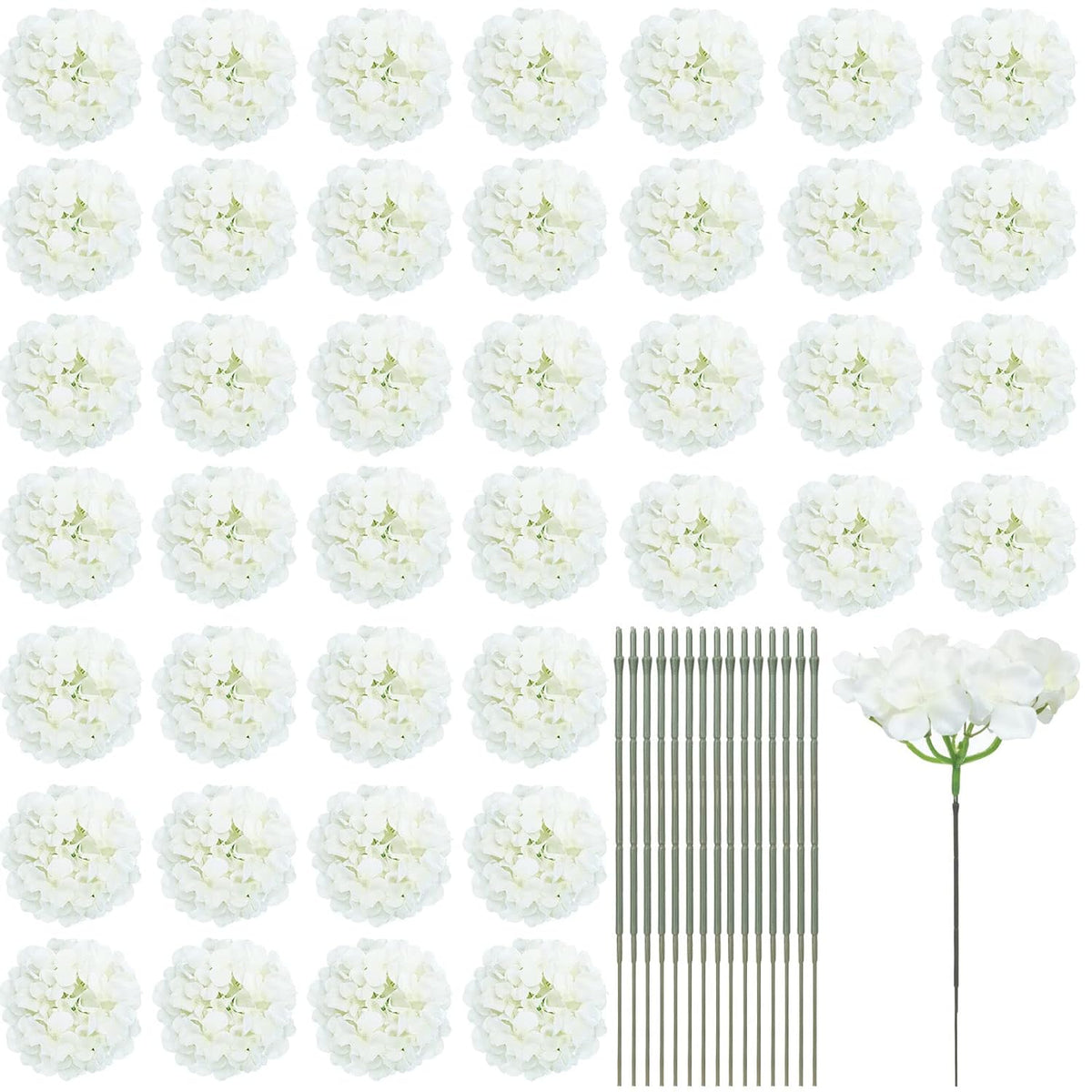 60 Pieces Silk White Hydrangea Artificial Flowers Heads Full Hydrangea Flowers With 100 Pcs Stems Faux White For Wedding Centerpieces Long Fake Bouquet For Home Decor Indoor Garden