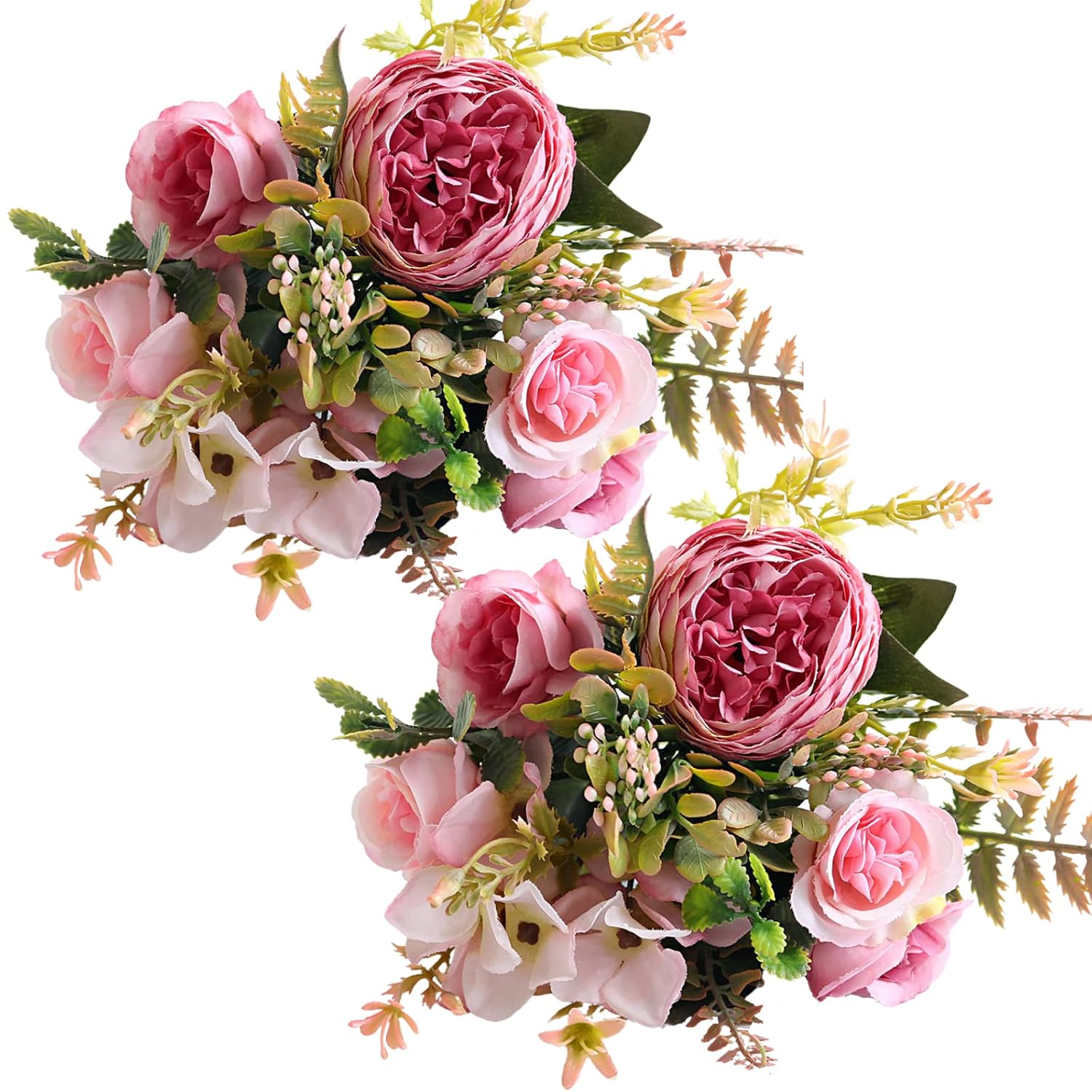 Artificial Flowers, Pink Artificial Peony Small Silk Flowers Fake Peonies Bouquet Rose Flower Arrangement Table Centerpiece For Dining Party Home Decoration(Pink)
