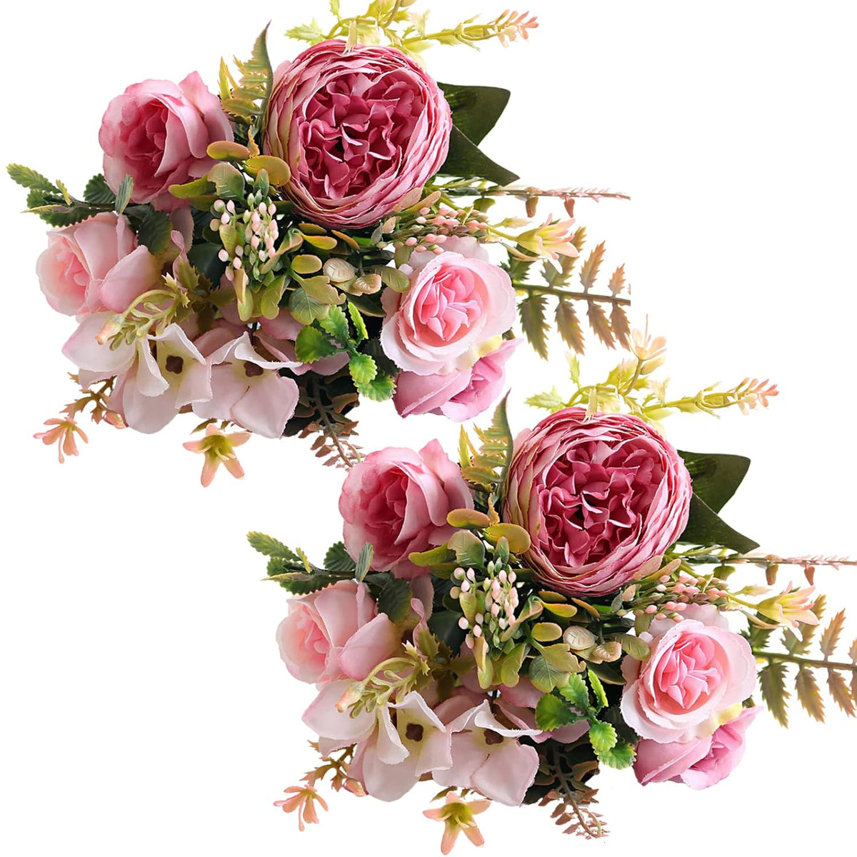 Artificial Flowers, Pink Artificial Peony Small Silk Flowers Fake Peonies Bouquet Rose Flower Arrangement Table Centerpiece For Dining Party Home Decoration(Pink)