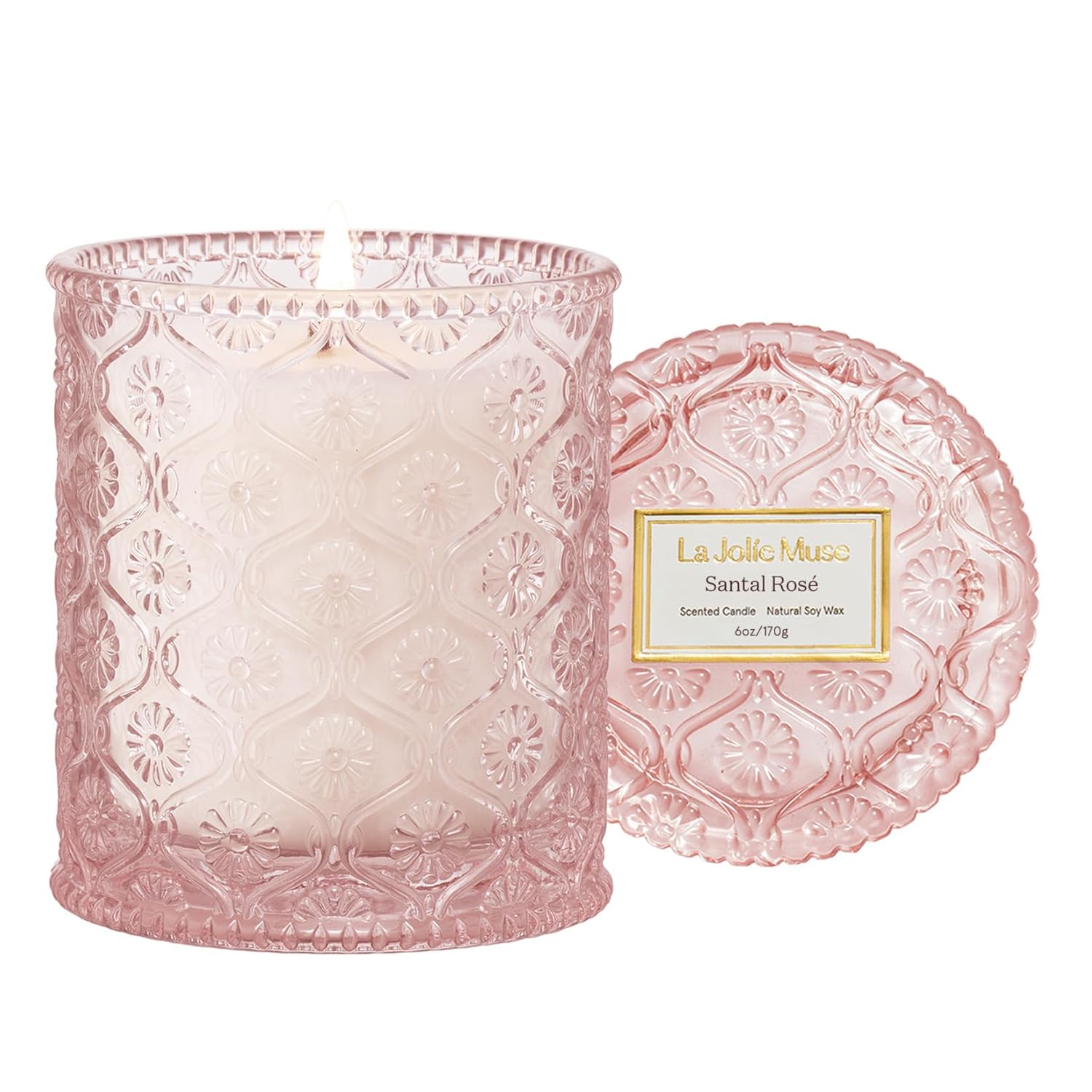 Santal Rose Scented Candle – Saffron, Rose & Leather | 6 Oz Natural Soy Wax | 40 Hours Clean Burn | Valentines Day Gifts For Her | Elegant Home Decor