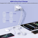 2 Pack 40W USB C Fast Charger with 10FT USB C Cable 4 Port PD Wall Charger for iPhone 17 16 15 iPad