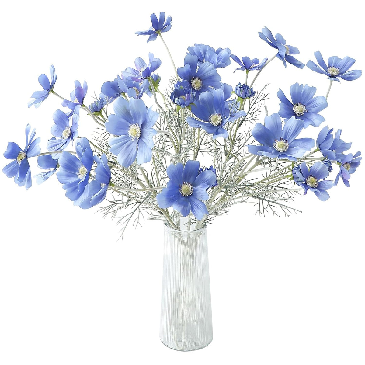 5 Pcs Artificial Flowers Royal Blue Fake Cosmos Faux Silk Flower For Indoor Home Decor, Party Arrangements, Wedding Bouquets, Floral Table Centerpieces, And Decorations