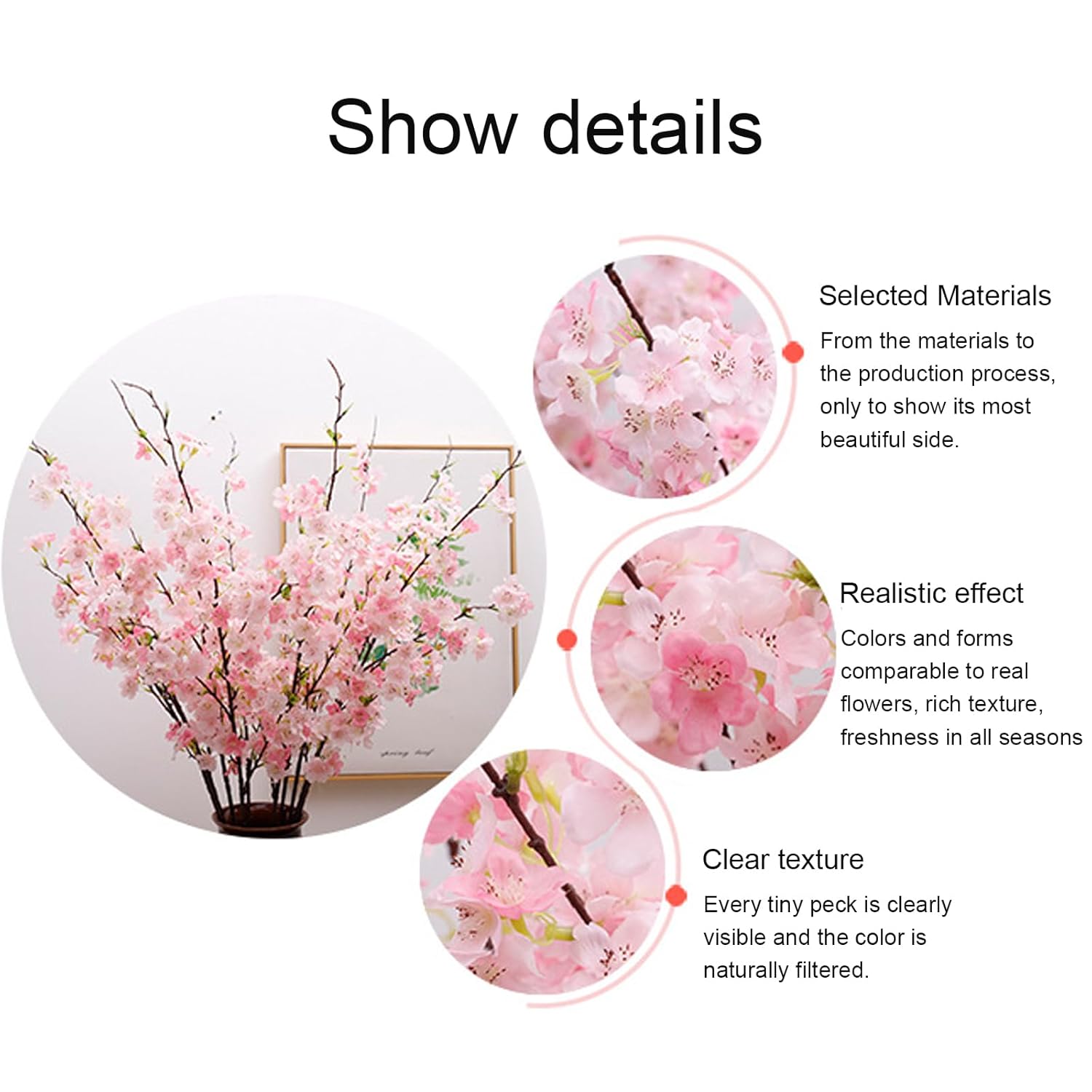 6Pcs Artificial Cherry Blossom Branches Faux Cherry Silk Flowers Vine Tall Stems Artificial Flower For Vase Wedding Home Decor (Dark Pink)