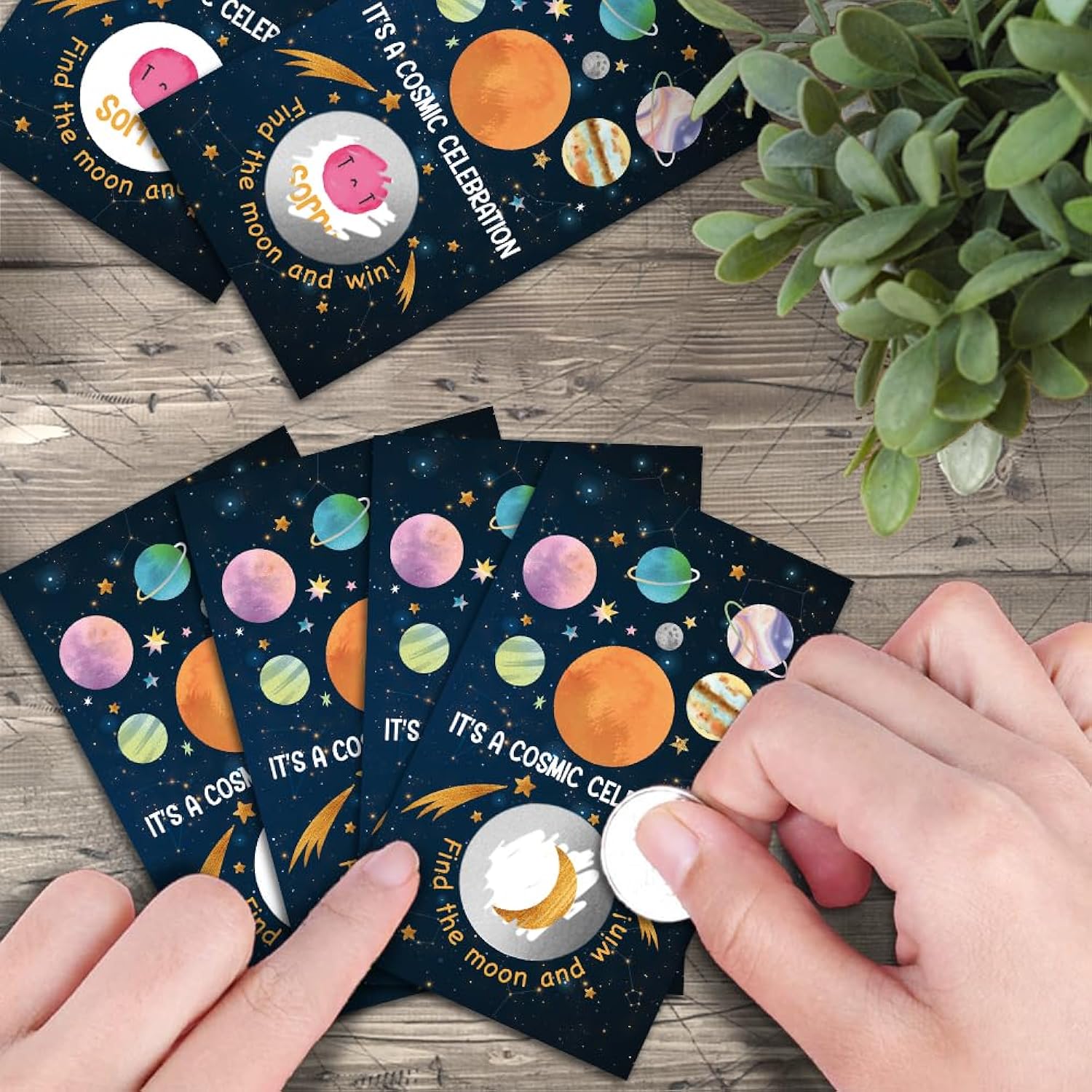 50 Pack It'S A Cosmic Celebration Theme Scratch Off Game, Planet Scratch Card For Baby Shower Game Baby Shower, Birthday Party Activity, Festive Raffle Tickets Class Reunion Scratch Off Game