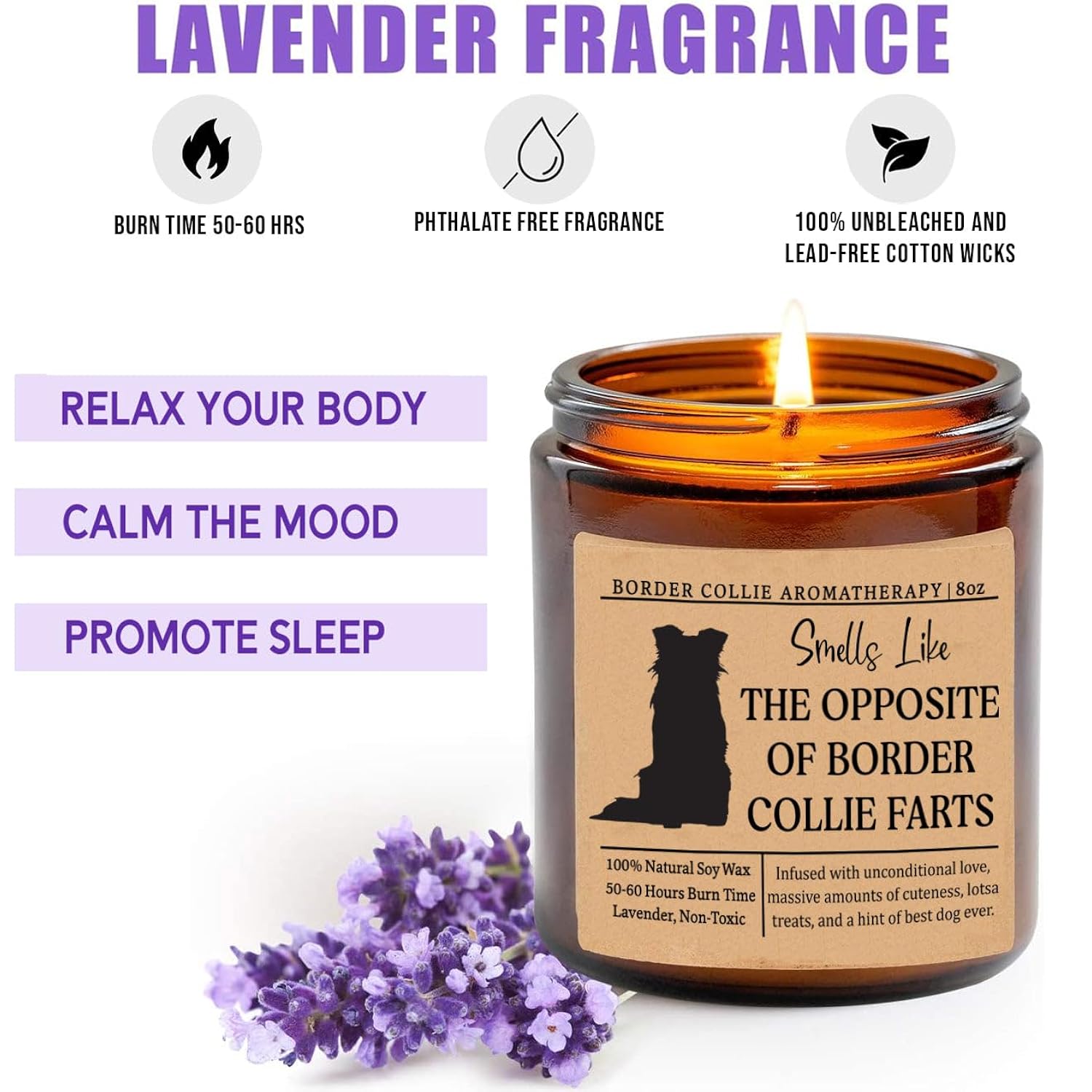 Smells Like The Opposite Of Border Collie Farts Candle - Funny Dog Gifts For Dog Lovers - Scented Candle For Border Collie Mom - Candle Gifts For Pet Lovers - Funny Dog Fart Candle