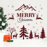 Merry Christmas Wall Decal - Red & Black Buffalo Plaid Tree, Deer Window Clings, Snow Removable Home Decor Mural, Peel And Stick For Christmas Party Supplies