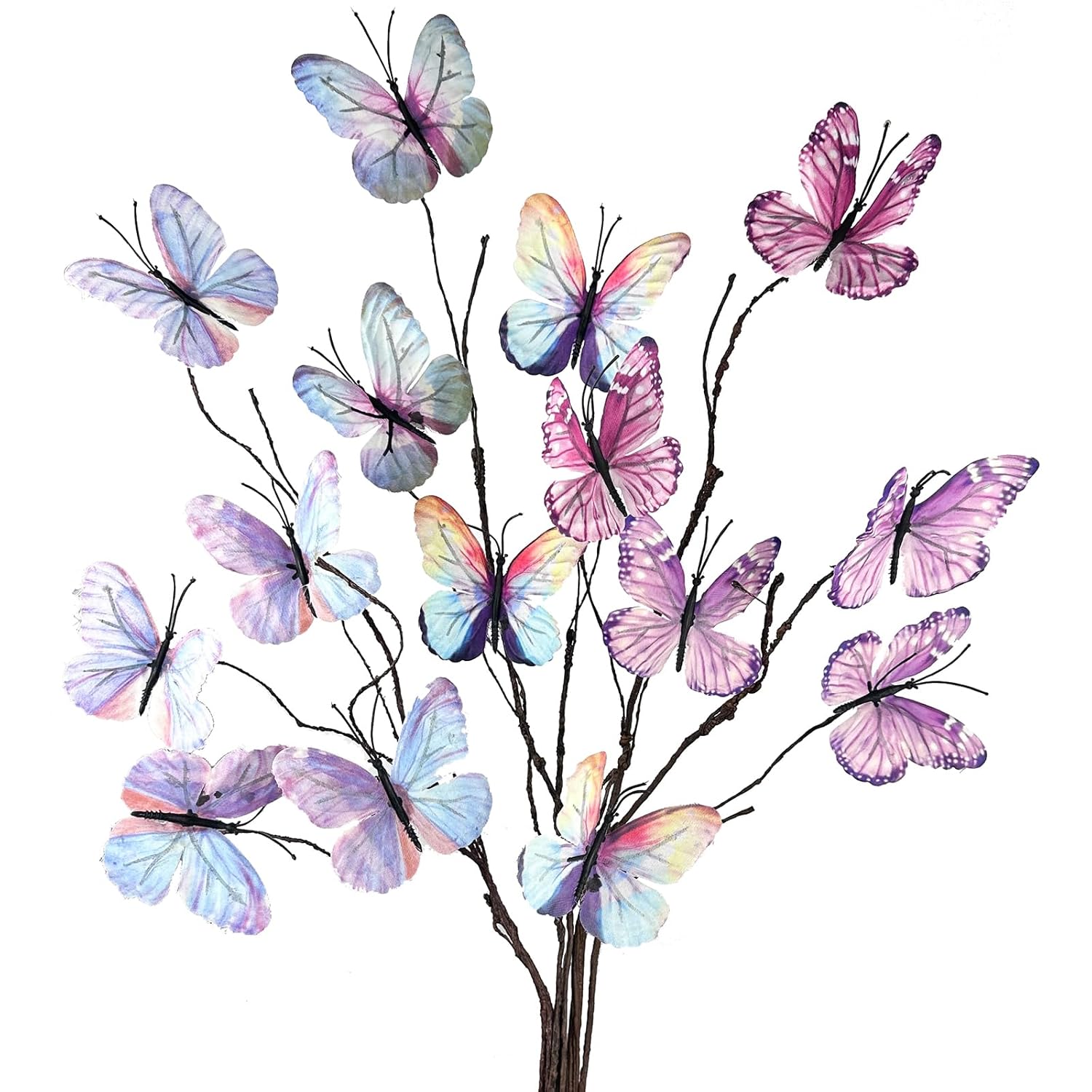 Purple Butterfly Decorations, Silk Butterfly Stems Artificial Willow Branches With Butterflies For Vase Floral Arrangements For Wedding Home Office Party Decoration (Pack Of 3)