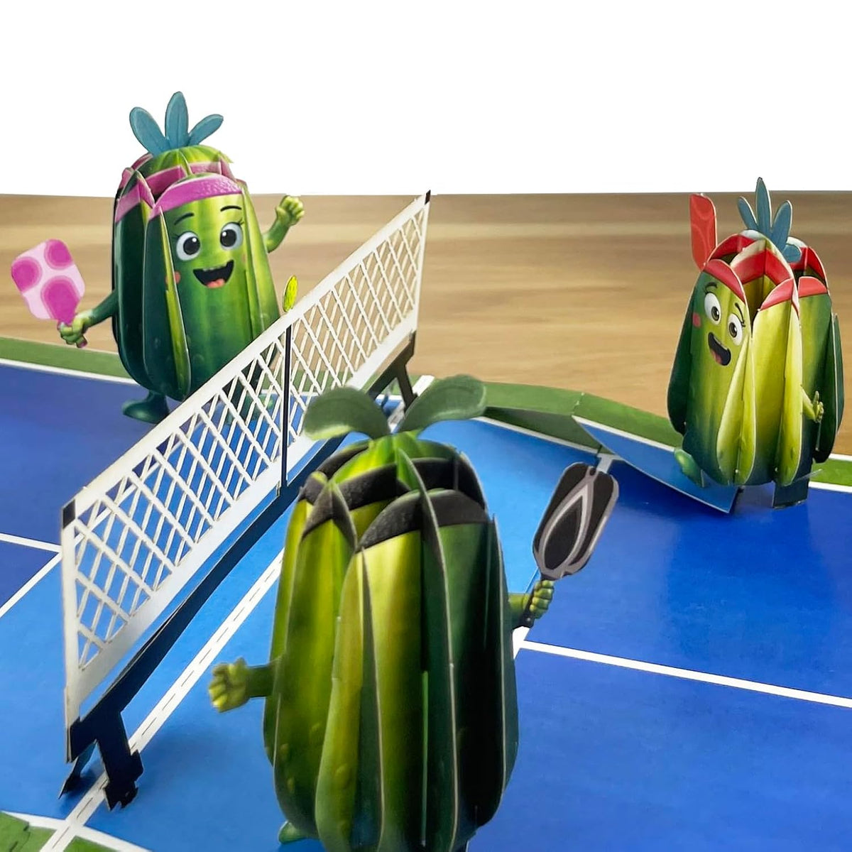 3D Pickleball Popup Card - Funny Handmade Paper Art With Four Pickles Playing For Birthday, Anniversary, Christmas, Father’S Day - Unique Gift For Him, Her, Pickleball Players & Fans