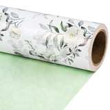 Reversible Floral Wrapping Paper For Women Girls, Mini Roll, Elegant Flower Greenery And Sage Green Gift Wrap Paper For Wedding, Birthday, Bridal Shower, Mother'S Day, 17 Inches X 16.4 Feet