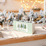 Green Christmas Tree Kitchen Utensil Holder, Winter Xmas Pine Tree Holiday Cooking Utensil Holder Wooden Storage Organizer Box For Kitchen Counter, Green Christmas Decor