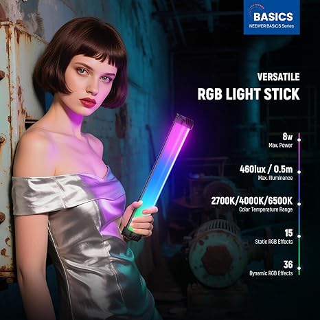 Basics 12 Inch Magnetic RGB Light Wand SL30 8W Dimmable Handheld Video Tube Light