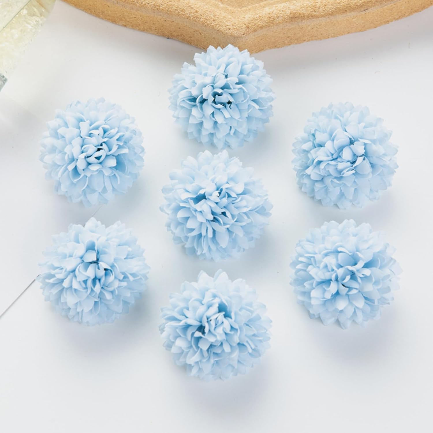 36 Pcs Artificial Chrysanthemums Heads Ball Flowers?Silk Chrysanthemum Ball Bouquet White Bouquets Hydrangea For Home Office Coffee House Parties And Wedding (Light Blue)