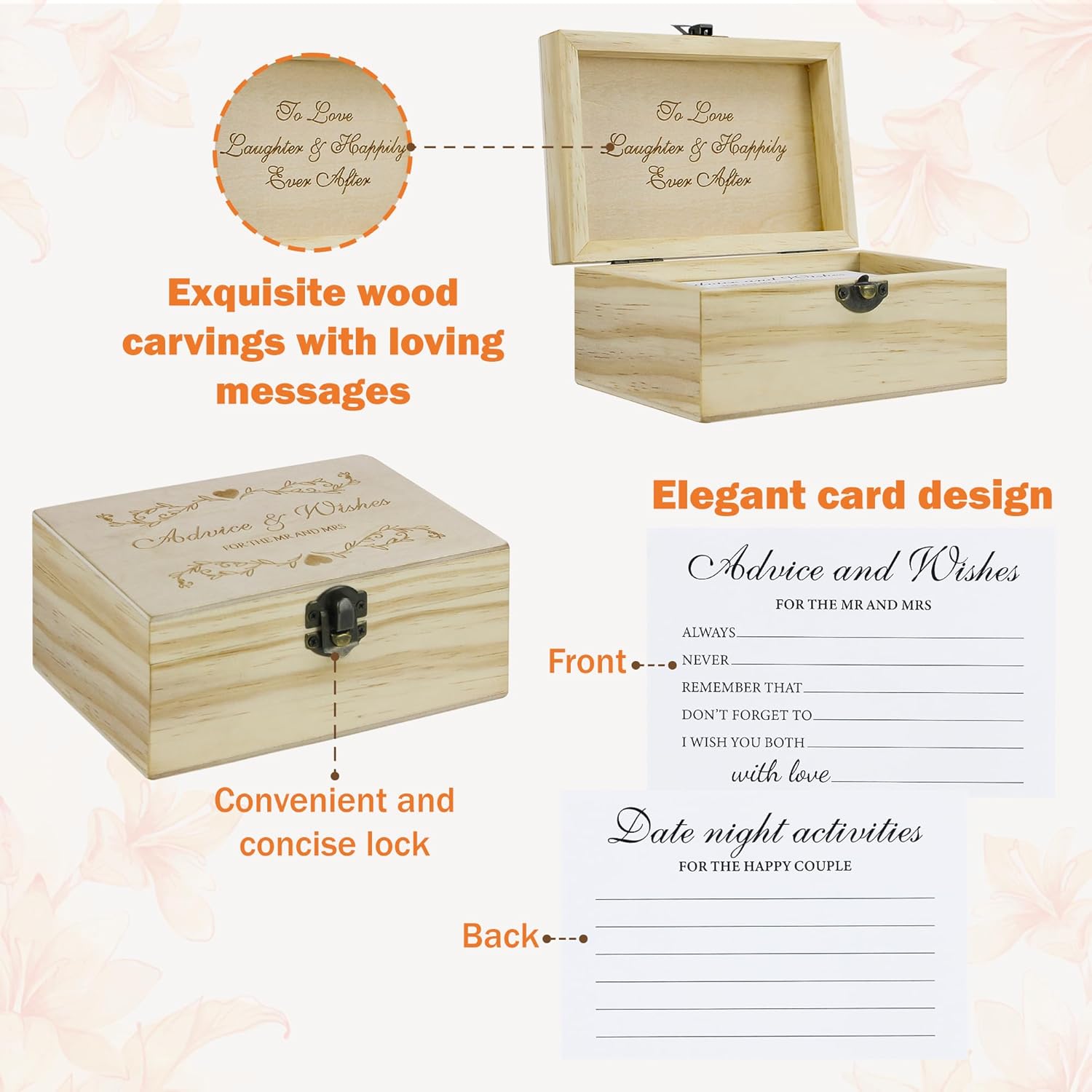 Advice And Wishes For The Mr And Mrs - 50 Pcs Wedding Advice Cards Box For Bridal Shower, Wedding Decorations, Date Night Activities Cards For The Mr And Mrs
