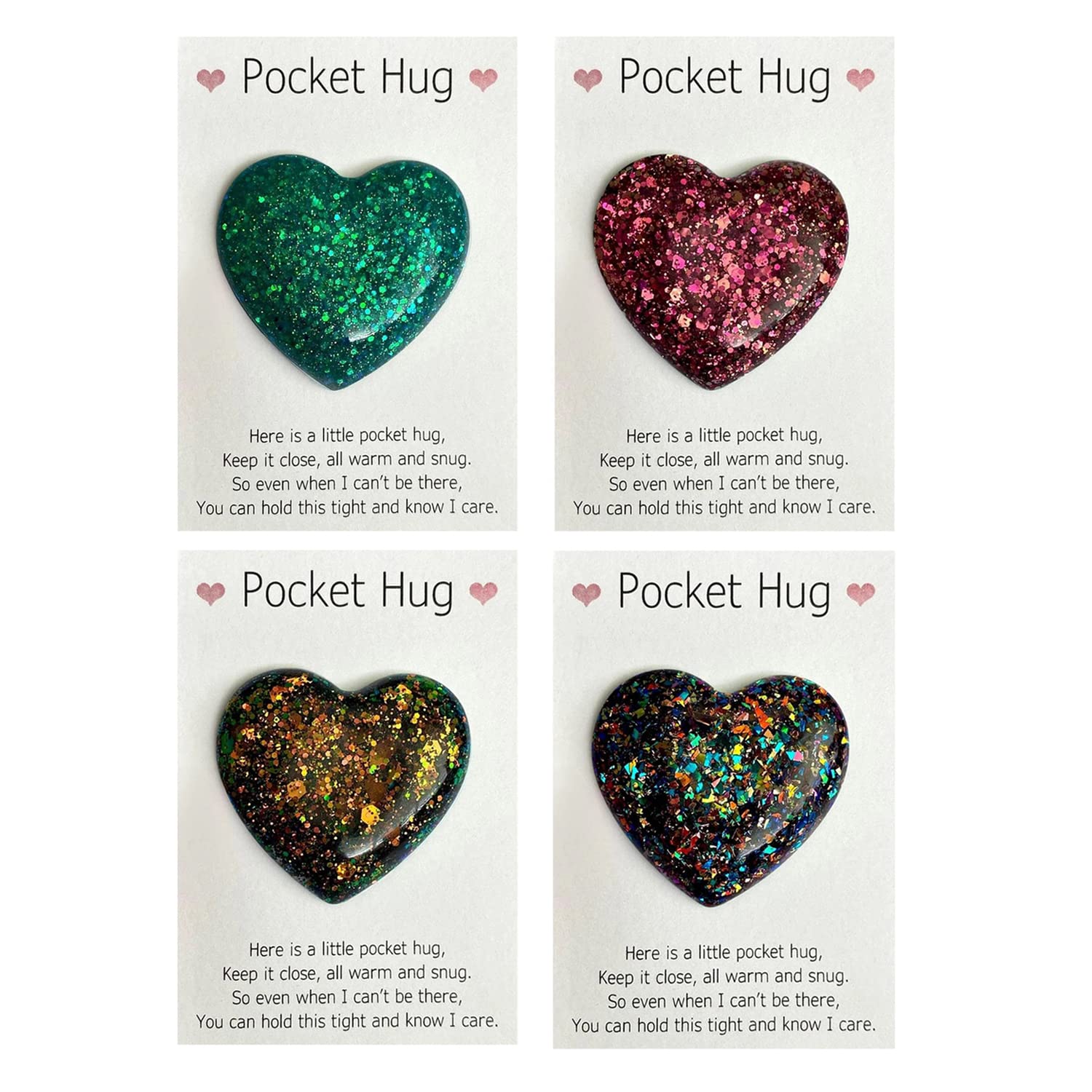 4 Pack Pocket Hug Heart Token With Greeting Card - Pocket Hug Cards Keepsake Gifts - Hug Miss You Birthday Wedding Valentines Mothers Day Gifts For Mom Women