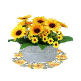 Sunflowers Artificial Flowers In Plant Pots With Table Mat - Fake Sunflower Pot Table Centerpieces, Faux Silk Sunflower Arrangement Farmhouse Decorations For Wedding, Party, Dining Room