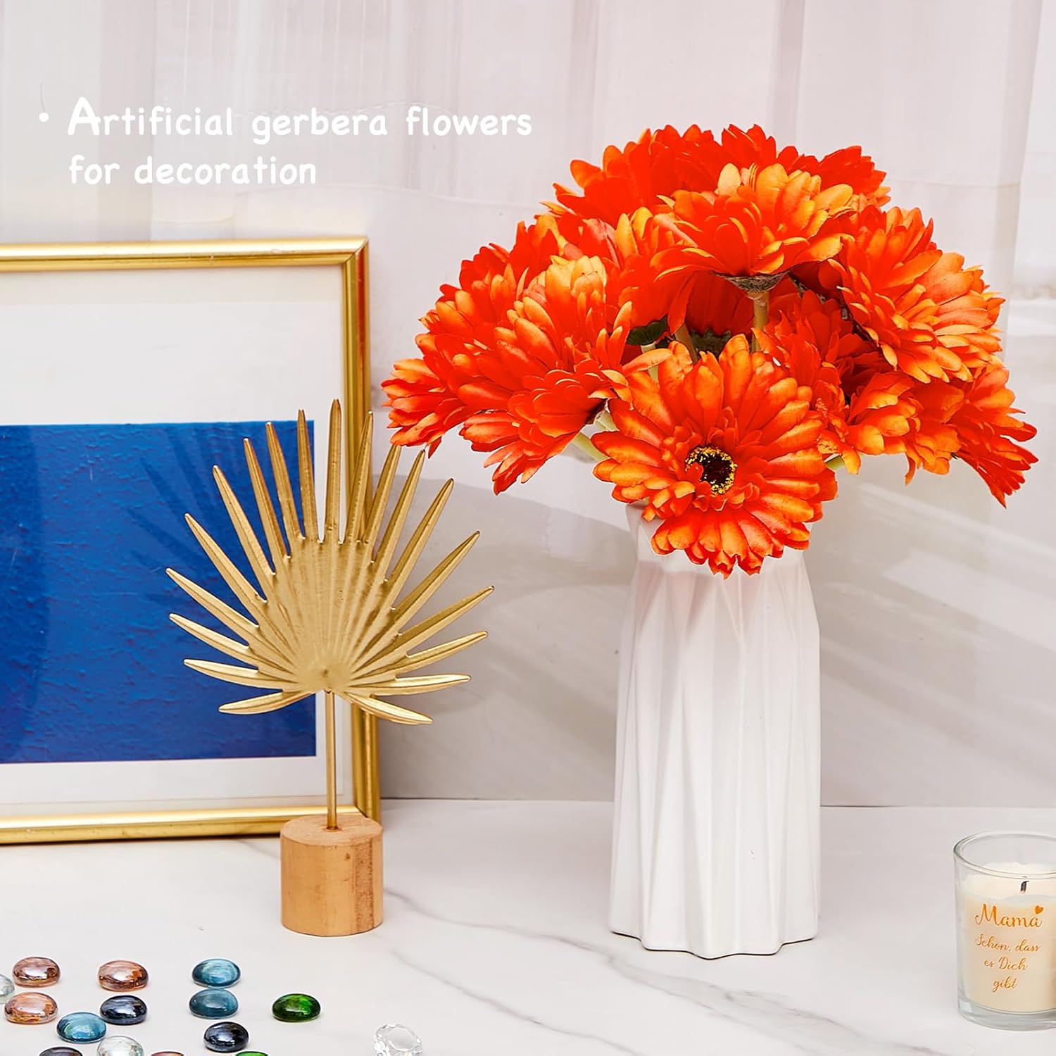 20 Pcs Orange Gerbera Daisy Faux Artificial Daisies Flower Bouquet Fake African Daisy Flower For Wedding Bridal Bouquet Party Home Kitchen Table Centerpiece (Orange)