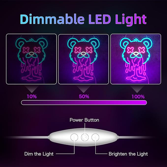 Ice Bear Neon Sign USB Dimmable LED Melting Bear Wall Light for Kids Room Game Room Decor