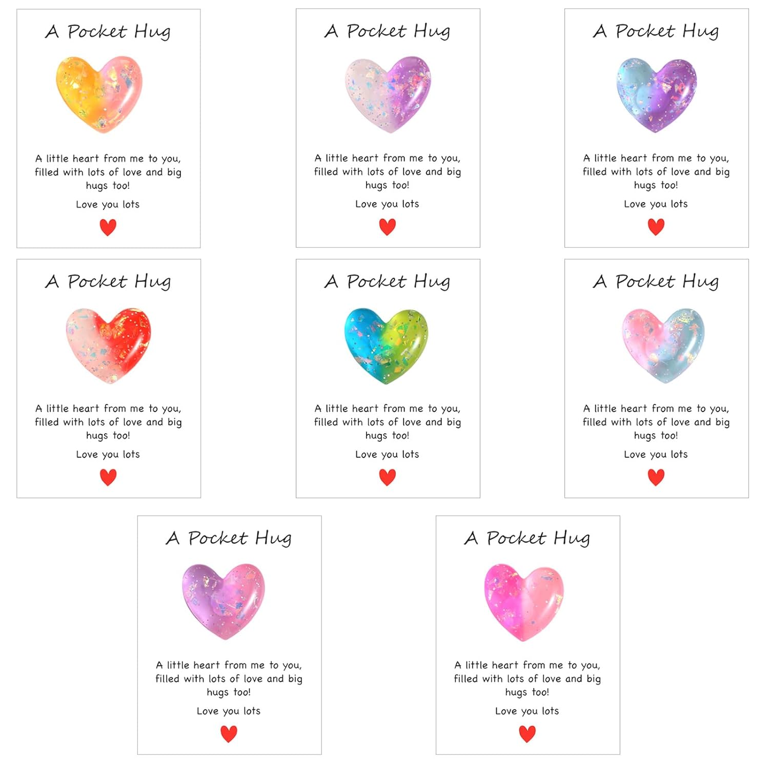 8 Pcs Pocket Hug Resin Heart With Greeting Cards Thinking Of You Gifts, Long Distance Relationship Gifts I Love You For Him Her, Pocket Hugs For Friend Boyfriend Girlfriend Family