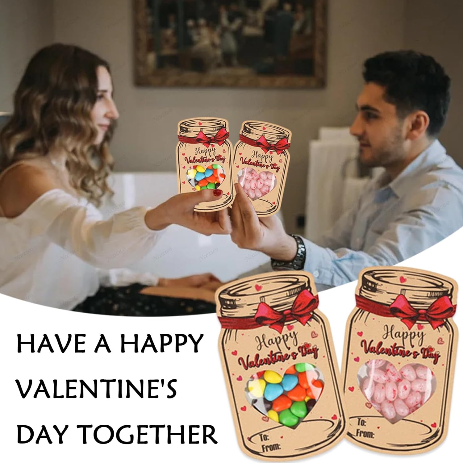 24 Pack Valentines Day Cards Happy Valentines Day Candy Bags Kits Funny Valentine Exchange Cards Cute Candy Cookies Desserts Treat Bags For School Exchange Party Favors(Candy Not Included)