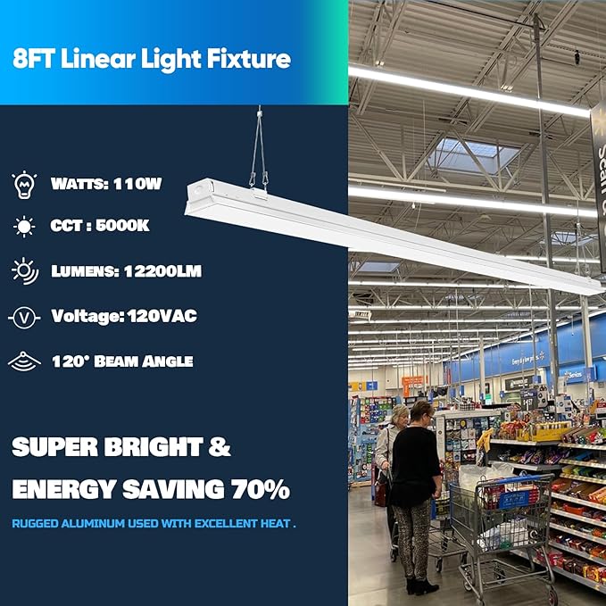 8 Pack 8FT LED Shop Light Fixtures 110W 12200LM 6000K Linkable Linear Lights for Garage Warehouse