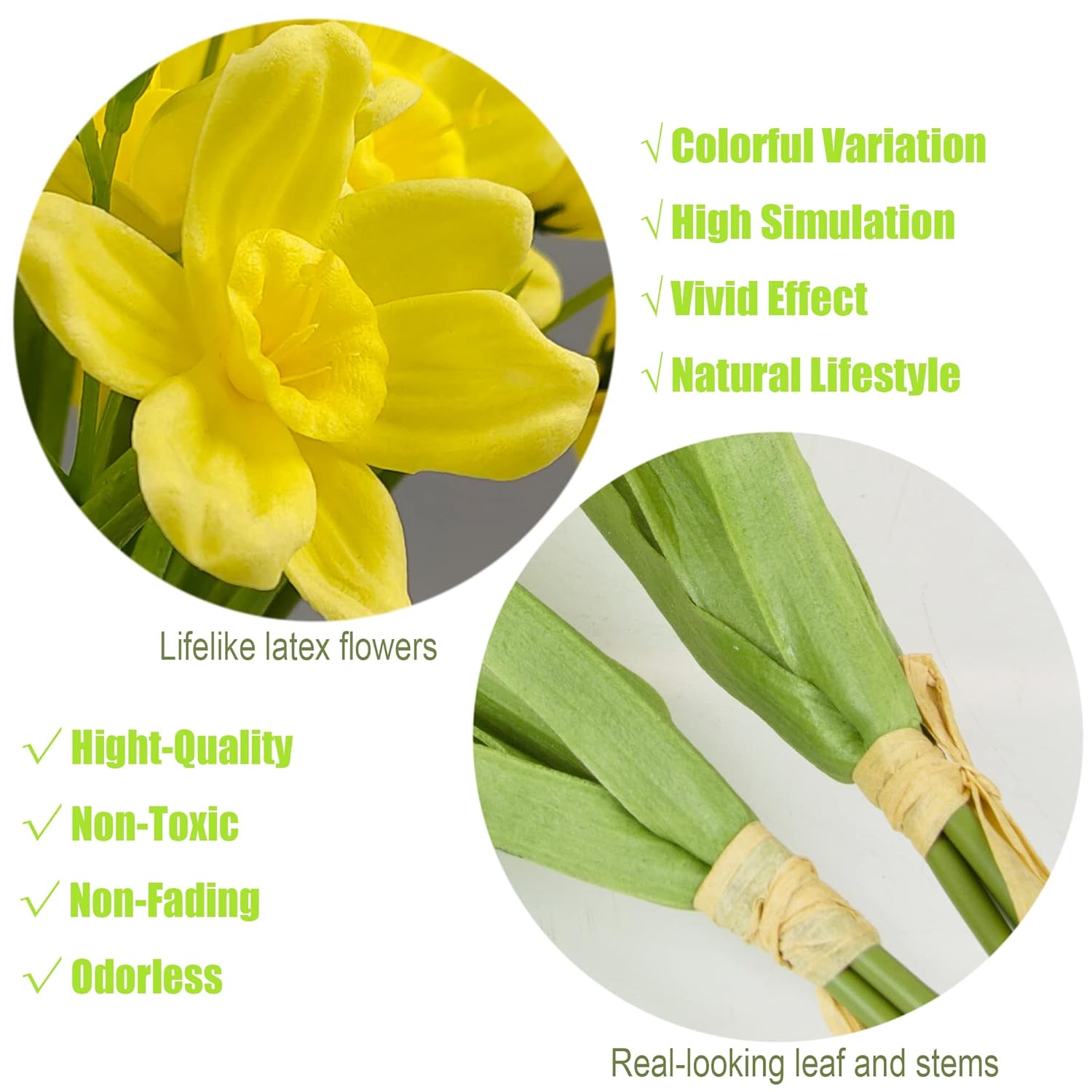 2Pcs Artificial Daffodil Bundles,16 Inch Faux Daffodil Stems With 18Pcs Latex Fake Flowers,Premium Artificial Flowers For Home Decor Centerpiece Diy Wedding Bouquet Supply,Yellow