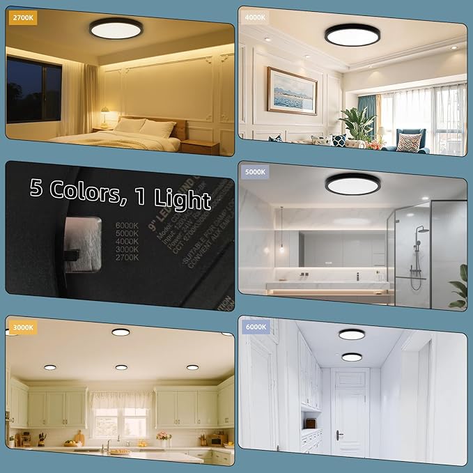 2 Pack 9 Inch Black LED Ceiling Lights 2000LM 5CCT Dimmable Flush Mount Fixtures
