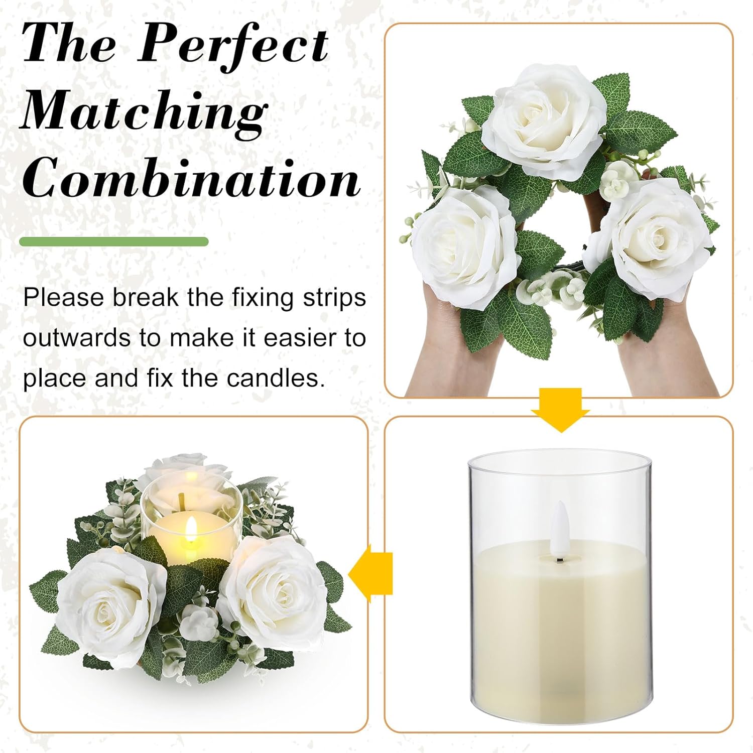 20 Pcs Valentine Candle Rings Wreaths 3 Inch Wedding Centerpiece Led Flameless Candles Rose Eucalyptus Rings For Tables Party Centerpiece Valentines Mother'S Day Decoration (White)