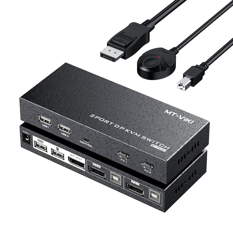 Kvm Switch Displayport 2 Port, Dp Kvm Switch Uhd 4K@60Hz Rgb 4:4:4 Support Key