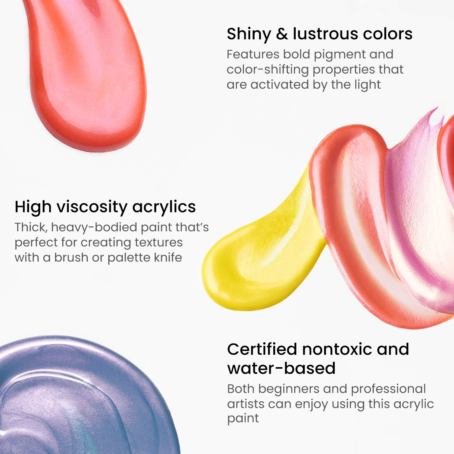 Iridescent Acrylic Paint Set – 10 Galaxy Tones, Shimmer Water-Based Paints For Canvas, Wood, Rocks, Fabrics, And Mixed Media Projects