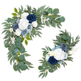 Wedding Arch Flowers (Pack Of 2), Artificial Dusty Blue Flowers Faux Flower Swag Welcome Sign Floral Arrangements For Wedding Ceremony Reception Party Home Decor
