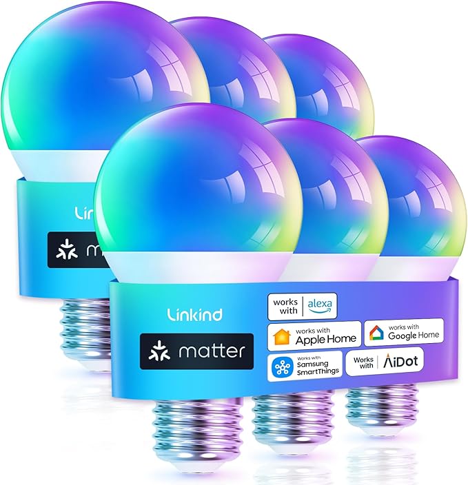 A19 Smart Light Bulbs 6 Pack RGBTW WiFi Color Changing E26 Alexa Apple Home Google SmartThings Compatible